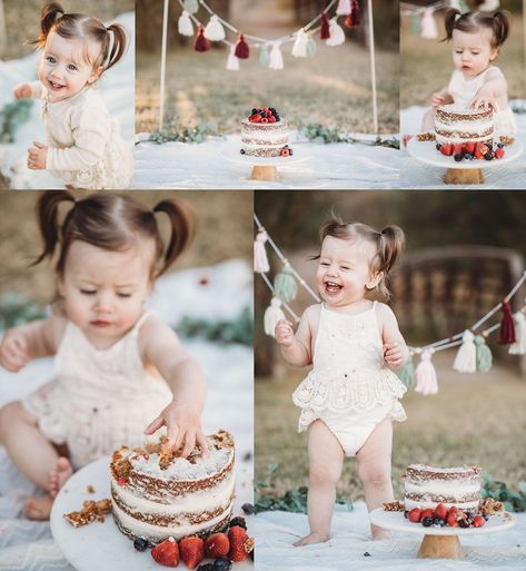 First Birthday Cake Smash Photoshoot Outdoor, Cottage Core Cake Smash, Cake Smash Photography Outdoor, Outdoors Cake Smash, One Year Old Cake Smash Photoshoot, Outside Smash Cake Pictures, Outdoor 1 Year Photoshoot, Outdoor First Birthday Photoshoot, Outdoor Cake Smash Girl