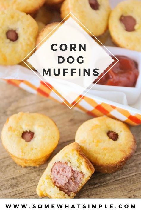 Corn dog muffins are perfect for lunch, an afternoon snack or a party appetizer! Made with Jiffy cornbread mix so they're easy to throw together and taste amazing! Plus, I'll share with you my favorite brand of hot dogs so they will taste the best ever! Jiffy Cornbread Hot Dogs, Corn Muffin Hot Dog Jiffy Cornbread, Corn Dogs With Jiffy Cornbread, Cornbread Hotdogs, Dog Muffins Recipe, Dog Meals, Jiffy Recipes, Dog Muffins, Jiffy Cornbread Recipes