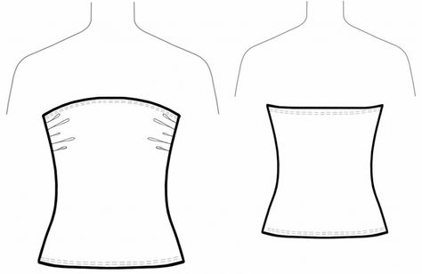 Simple Strapless Top with Bust Gathering - Sewing Pattern #5634 - $2.49 (Enter your measurements for a custom-size pattern!) Shirt Template Sewing, Clothing Templates Free Pattern, Sewing Patterns Free Tops Simple, Tube Top Flat Sketch, Tube Top Pattern Sewing Free, Top Template Sewing, Strapless Top Sewing Pattern, Clothing Templates Design, Tube Top Sewing Pattern