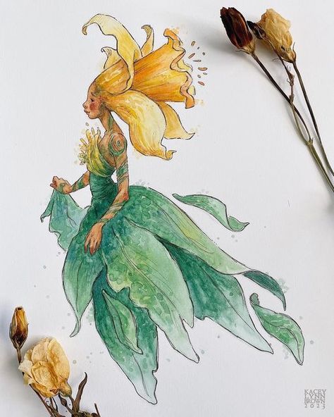 𝑲𝒂𝒄𝒆𝒚 𝑳𝒚𝒏𝒏 𝑩𝒓𝒐𝒘𝒏 on Instagram: "Daffodil 🌼💛🍃 I couldn’t let March pass by without painting one of these sweet blooms ✨ as always, prints for her are available on Etsy, link in my bio 🌞💚 . . . . #fairy #flowerfae #faerie #faeriesofinstagram #fairytale #fairytales #faeriecore #faeriefolk #fairycore #botanicalart #fairiesofinstagram #fae #faefolk #illustratorsofinstagram #creaturedesign #fairyillustration #characterconcept #characterdesign #illustration #fantasyillustration #arto March Birth Flower, Fae Art, Kunst Inspo, Faery Art, Fairy Drawings, Fairy Illustration, Daffodil Flower, Fairytale Art, Art Et Illustration