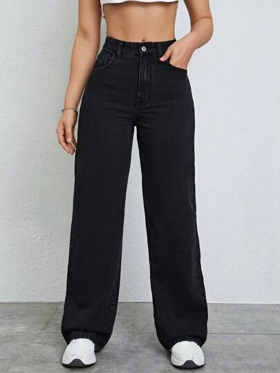 High Waisted Jeans Outfit, High Waisted Black Jeans, Jean Large, Cargo Skirt, Cute Jeans, Pantalon Large, High Jeans, Colored Jeans, High Waist Jeans