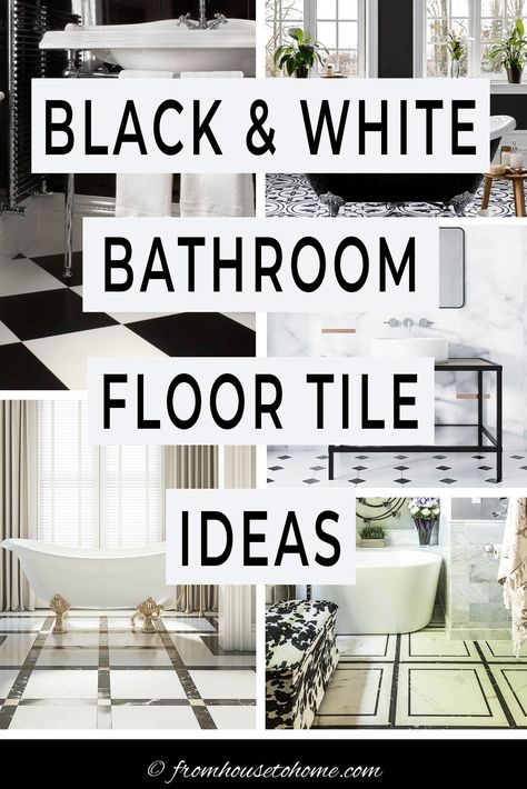 Glam Black and White Bathroom Floor Tile Ideas Bathrooms With Black And White Tile, White And Black Floor Tile Bathroom, Black And White Flooring Pattern, Black White Bathroom Floor, Black And White Tile Bathroom Vintage, White Bathroom Floor Tile Ideas, Vintage Black And White Bathroom, White Bathroom Floor Tile, Black And White Floors