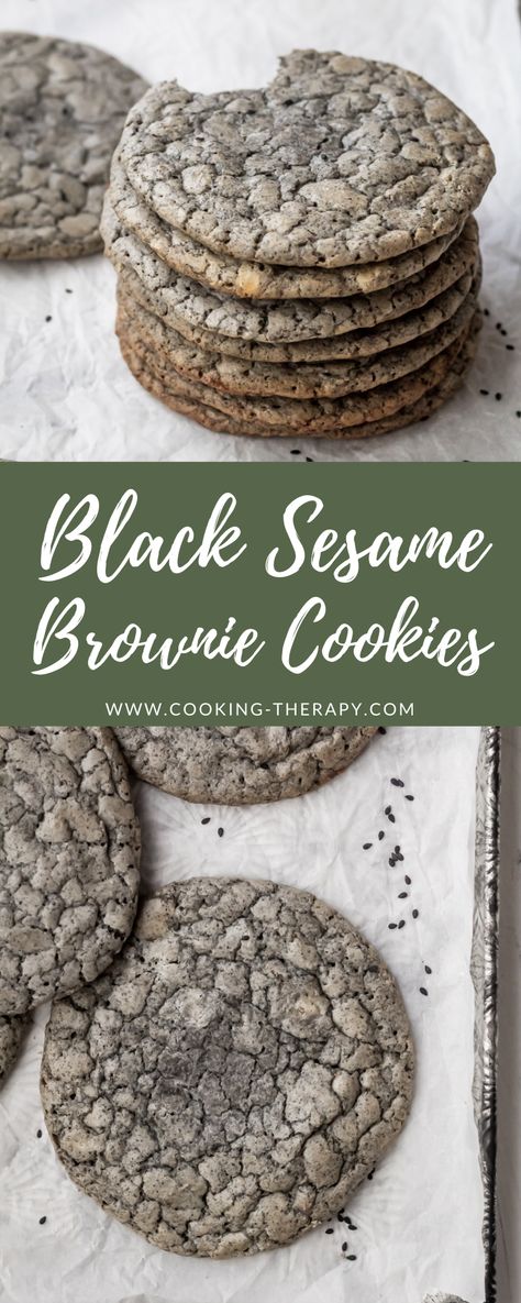 Black Sesame Brownie Cookies Black Sesame Frosting, Matcha Brownie Cookie, Black Sesame Muffins, Black Sesame Powder, Black Sesame Paste Dessert, Black Sesame Paste Recipe, Black Sesame Recipes, Black Sesame Cookies, Black Sesame Dessert