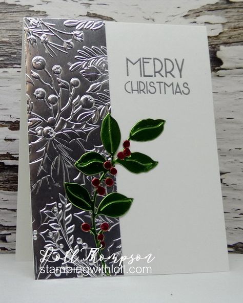 Embossed Foil Cards, Christmas Cards With Poinsettias, Foiled Christmas Cards, Stampin Up Simple Christmas Cards 2023-2024, Foil Cards Ideas, 2023 Christmas Cards, Su Christmas Cards 2023, Embossed Christmas Cards Handmade, Masculine Christmas Cards