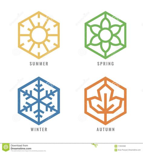 Four Season Hexagon Icon with Sun Sign for Summer Flower Sign for Spring Snow Sign for Winter and Maple Leaf for Autumn Vector De Stock Vector - Illustration of four, hexagon: 113553582 Painting Seasons, Snow Science, Aw Logo, Bs Logo, Small Colorful Tattoos, Autumn Vector, Ice Logo, Gary Smith, Snow Signs