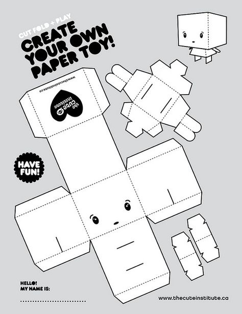 www.thecuteinstitute.ca Paper Toys Printable, Paper Toy Template, Toy Template, Paper Toy Design, Printable Paper Toys Templates, Paper Robot, Paper Toy Printable, Paper Cube, Printable Toys