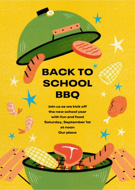 School Party Invitation, Food Festival Poster, Crepes Party, Bbq Invitation, Back To School Party, Party People, American Spirit, Bbq Party, Party Poster