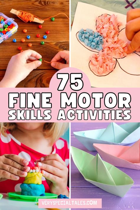 examples of fine motor skills activities like playing with play dough, threading beads, origami or paper crafts Working On Fine Motor Skills, Small Motor Skills Kindergarten, Large Group Fine Motor Activities, Small Muscle Activities For Preschoolers, Fine Motor Outdoor Activities, Fun Fine Motor Activities For Kindergarten, Games For Motor Skills, Fine Motor Activities For School Age, Fine Motor And Visual Motor Activities