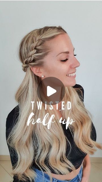 Poppy ✨️♏️ on Instagram: "EASY EVERYDAY HAIRSTYLE ✨️👇 1. Start with a middle part 2. Grab 2 strands at the front on one side 3. Twist clockwise the strand that is closest to the face 4. Cross it over the other strand 5. Add new hair to the strand that is closest to the face 6. Twist it clockwise & cross it over the other 7. Repeat until reaching the ear 8. Finish the twist normally & repeat on the other side 9. Fix both twists together at the front under your chin 10. Flip over your head 11. Impress your friends with this hairstyle ✨️🤪 Poppy x Comb : @tangleteezerus Clear elastics : @mykitsch . . . . . . . #weddingguesthair #hairinspiration #hairstyletutorial #promhairstyle #simplehairstyles #promhair #hairtutorial #hair #hairstyles #hairinspo #hairstyle #hairtutorials Side Twist Hairstyles, Front Twist Hairstyles, Everyday Hairstyle, Chin Hair, Easy Everyday Hairstyles, Wedding Guest Hairstyles, Middle Parts, Middle Part, Everyday Hairstyles