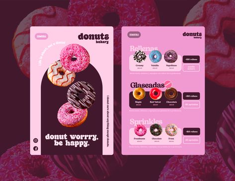 Bakery Menu Projects | Photos, videos, logos, illustrations and branding on Behance Cute Menu Design Bakery, Mini Menu Design, Donut Menu Design Ideas, Donuts Graphic Design, Donut Logo Ideas, Donut Menu Design, Poster Donat, Cute Menu Design, Menu Ideas Design