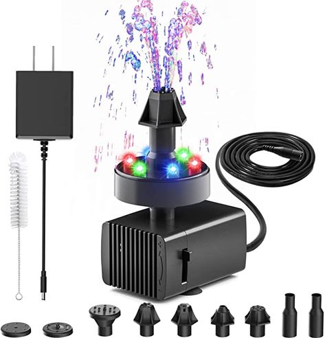 Amazon.com: 24-Hours Working Bird Bath Fountain Pump, Jutai Adjustable Quiet Water Pump with LED Lights for Birdbath,Garden,Small Fish Tank,Pond - with 7 Nozzles,16.4Ft Power Cord and Adapter Included(Colorful) : Patio, Lawn & Garden