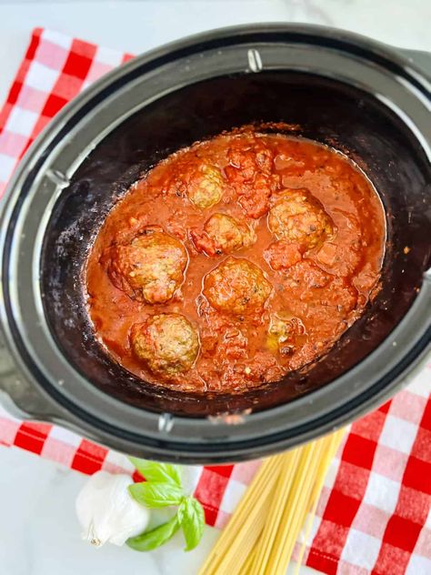 Slow Cooker Italian Meatballs and Sauce - The Short Order Cook Italian Meatballs And Sauce, Italian Ground Beef, Slow Cooker Italian Meatballs, Meatballs Tomato Sauce, Slow Cooker Pasta Sauce, Easy Crockpot Meatballs, Slow Cooker Meatballs Italian, Tomato Sauce For Meatballs, Meatballs And Sauce