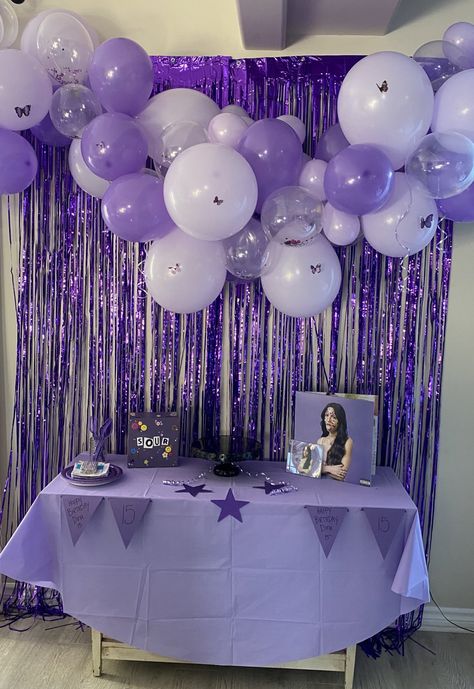 Purple Birthday Theme Ideas, Olivia Birthday Party, Sour Birthdays, Olivia Rodrigo Party Decorations, Olivia Rodrigo Birthday Decorations, Sour Themed Birthday, Sour Themed Birthday Olivia Rodrigo, Olivia Rodrigo Bday Party, Olivia Rodrigo Bday