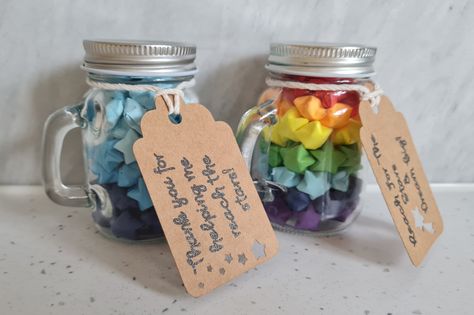 Jar Of Stars Origami, Origami Stars In A Jar, Origami Jar, Jar Of Stars, Origami Lucky Stars, Star Jar, Teen Activities, Wish Jar, Stars Aesthetic