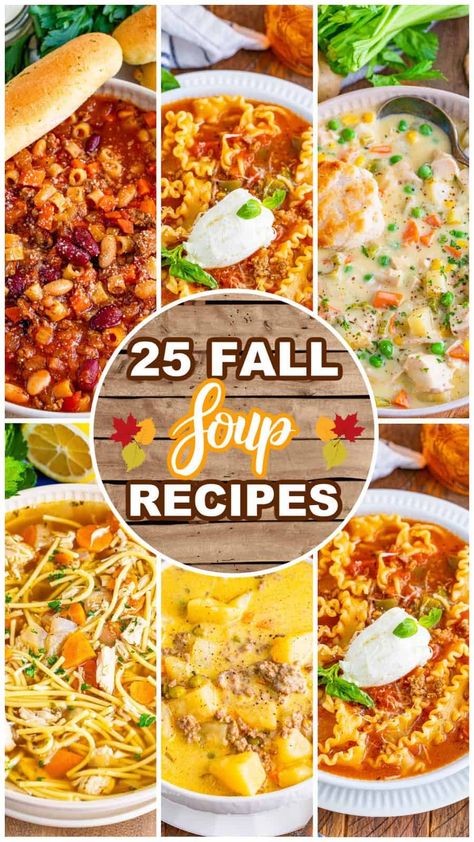 These 25 fall soup recipes are some of the most popular soup recipes on The Country Cook. They are simple, satisfying, and cozy meals for any day! Soups With Rice In Them, Harry Potter Soup Recipes, Winter Crockpot Soups, Fall Chowder, Warm Meals For Cold Days, Fall Crockpot Soups, Fall Recipes Baking, Soup For Christmas, Country Cooking Recipes