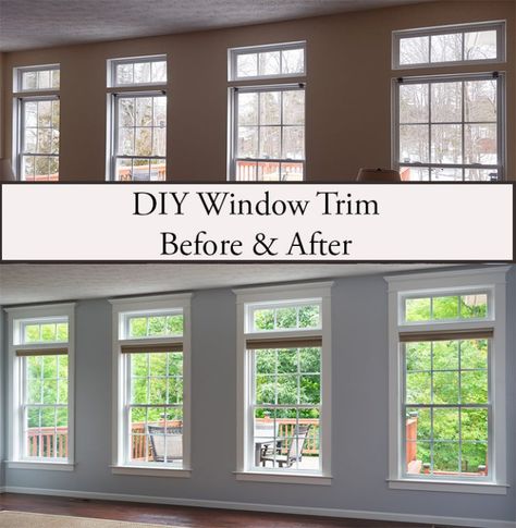 Adding Window Trim, Window Trim Farmhouse, Diy Window Trim, Basement Decorating, Window Molding, Basement Bedroom, Interior Windows, Diy Window, Window Room