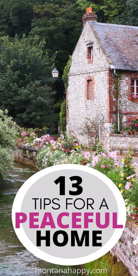 Brick house next to a stream with flowers How To Make Your House Feel Like Home, Calm House, Calming Home Decor, Peaceful Home Decor, Cottagecore Things, Animal Selfies, Hygge Inspiration, Minimalist Cottage, Cottagecore Life