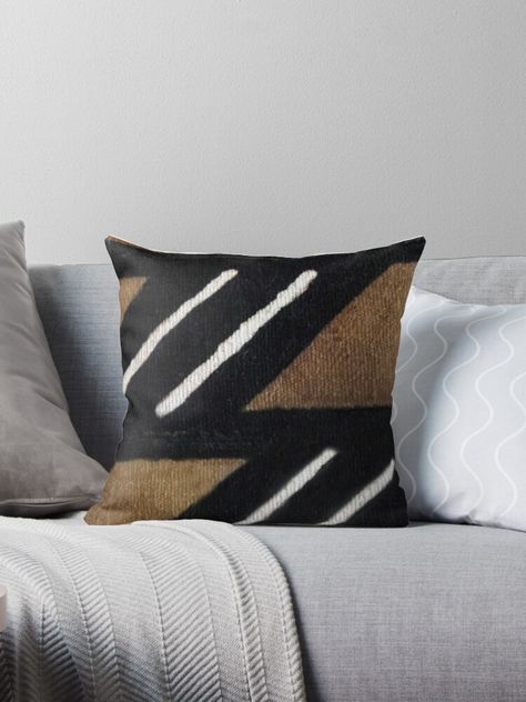 "African Mudcloth" Throw Pillow by heatherfriedman | Redbubble White Pallet, African Interiors, African Throw Pillows, African Room, Africa History, Bedroom 2023, Wooden Couch, Afrocentric Decor, African Pillow