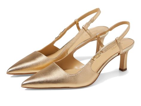 PRICES MAY VARY. Branded hardware Gold Slingback Heels, Gold Kitten Heels, Gold High Heels, Mid Heels Pumps, Razzle Dazzle, Gold Shoes, Evening Shoes, Pale Gold, Slingback Heel