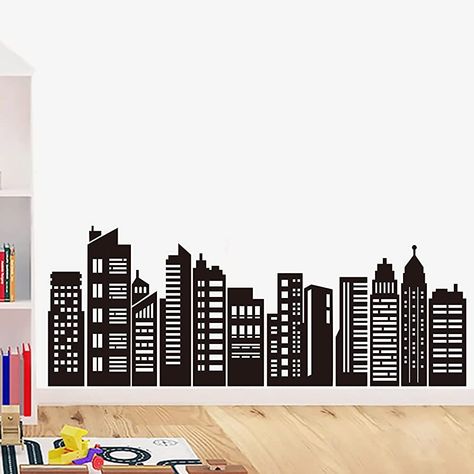 decalmile Black City Skyline Wall Stickers Silhouette Wall Decals Kids Bedroom Living Room Wall Decor : Amazon.co.uk: DIY & Tools Baby Wall Stickers, Kids Bedroom Boys, Black City, Geometric Shapes Art, Tree Wall Stickers, Peeling Paint, Kids Wall Decals, Wall Decor Stickers, City Buildings