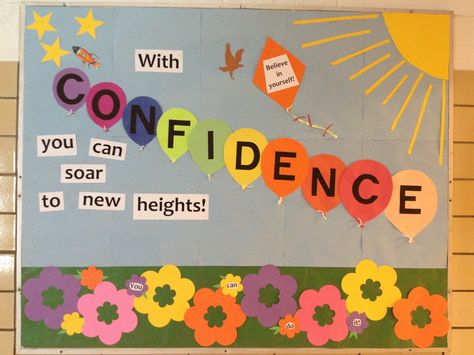 Confidence bulletin board Chart For Notice Board, Confidence Bulletin Board, Classroom Notice Board Ideas, Notice Board Decoration Ideas School, White Board Decoration Ideas, Preschool Decoration Ideas, Bulletin Board Decoration Ideas, Kindergarten Syllabus, Notice Board Decoration