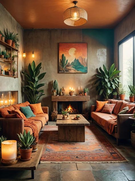 Southwest Living Room, Desert Living Room, Cozy Boho Living Room, Earthy Living Room, Deco Boheme Chic, Whimsical Bedroom, Living Room Orange, Stil Boho, Decoration Inspiration