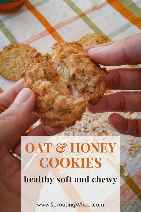 Recipe for delicious healthy oat and honey cookies - Sprouting Wheel Healthy Honey Cookies, Honey Oat Cookies, Sprouted Oats Recipes, Oatmeal Honey Cookies, Apple Recipes For Toddlers, Oat Biscuit Recipe, Oat Cookies Recipe, Sprouted Oats, Low Calorie Oatmeal