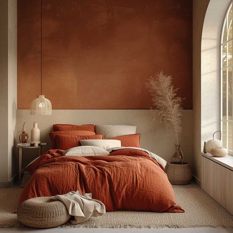 Bedroom Inspirations Orange, Salmon Bedroom Ideas, Cream Colour Bedroom, Salmon Color Bedroom, Clay Bedroom Color Palettes, Peach Color Bedroom Ideas, Master Bedrooms Colour Schemes, Best Room Colors Bedrooms, Cosy Bedroom Ideas For Couples