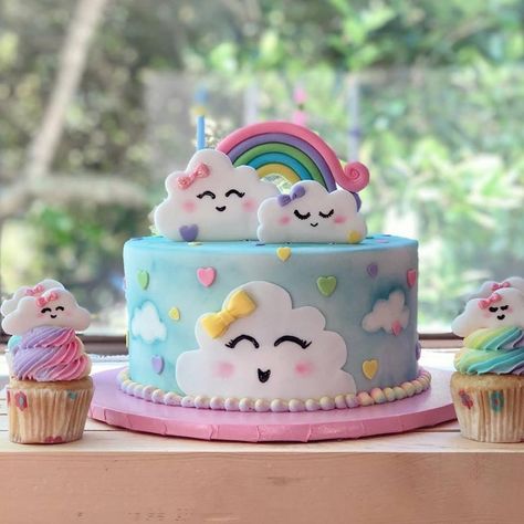 Cloud Nine Birthday Party Cake, Cloud Theme Cake 1st Birthdays, Cloud Rainbow Cake, First Birthday Cloud Theme, On Cloud 9 Birthday Party Cake, Pastel Rainbow Birthday Party Cake, Clouds Theme Cake, On Cloud 9 Cake Ideas, Cloud 9 Birthday Party Ideas Cake