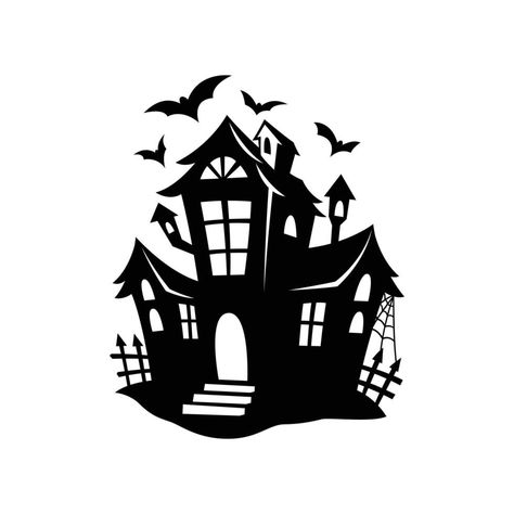 Haunted House Silhouette Templates, Haunted House Svg Free, Haunted House Graphic, Haunted House Clip Art, Spooky House Silhouette, Haunted House Doodle, Spooky House Drawing, Easy Haunted House, Haunted House Silhouette