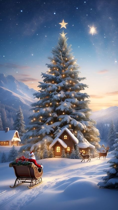 Christmas Tree Wallpaper, Snowy Christmas Tree, Christmas Scenery, Illustration Noel, Christmas Tree And Santa, Christmas Backdrops, Tapeta Pro Iphone, Custom Backdrop, Christmas Scenes