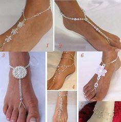 Barefoot Sandals Tutorial, Diy Barefoot Sandals, Wedding Accessories Diy, Beach Wedding Groomsmen, Anklets Diy, Bunny Knitting Pattern, Crochet Barefoot Sandals, Crochet Sandals, Beaded Sandals