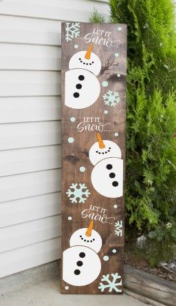 Let It Snow Wood Sign Porch, Let It Snow Sign Wood, Diy Winter Wood Signs, Winter Door Signs Front Porch, New Year Porch Sign, Standing Christmas Signs, Christmas Leaning Porch Signs, Let It Snow Porch Leaner, Reversible Christmas Sign