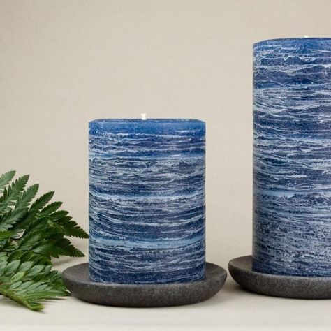 Blue Pillar Candles, Expensive Candles, Blue Candle, Three Wick Candle, Spa Candle, Candle Ideas, Rustic Candle Holders, Rustic Candles, Candle Maker