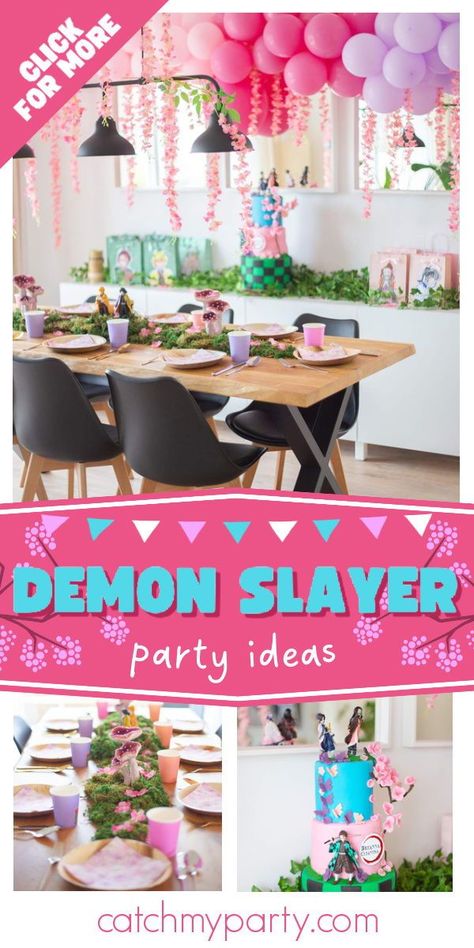 Demon Slayer Nezuko Birthday Party Ideas, Demon Slayer Birthday Party Ideas Diy, Demon Slayer Birthday Party Decorations, Demon Slayer Birthday Party Ideas, Nezuko Birthday Party Ideas, Demon Slayer Party Ideas, Anime Birthday Party Ideas, Demon Slayer Birthday Party, Demon Slayer Party