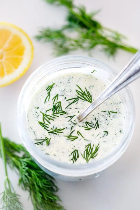 Dill Ranch Dressing, Dill Ranch, Creamy Basil Dressing, Dressing From Scratch, Homemade Salad Dressing Recipes, Vegan Salad Dressing Recipes, Feasting At Home, Potato Salad Dressing, Vegan Ranch Dressing