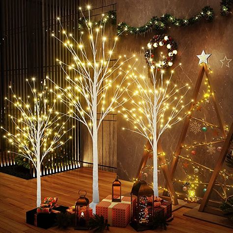 AmazonSmile: LTTROMAT Lighted Birch Trees-4FT 5FT 6FT, Artificial Christmas Tree LED Tree with 48 56 96LED for Christmas Halloween Home Party Wedding Decorations, Indoor/Outdoor, Lighted Trees, Warm White : Home & Kitchen Birch Christmas Tree, Lighted Tree Branches, Fairy Lights In Trees, Patio Wedding, Christmas Tree Branches, Led Christmas Tree, Led Tree, Tree Lamp, Christmas Tree Set