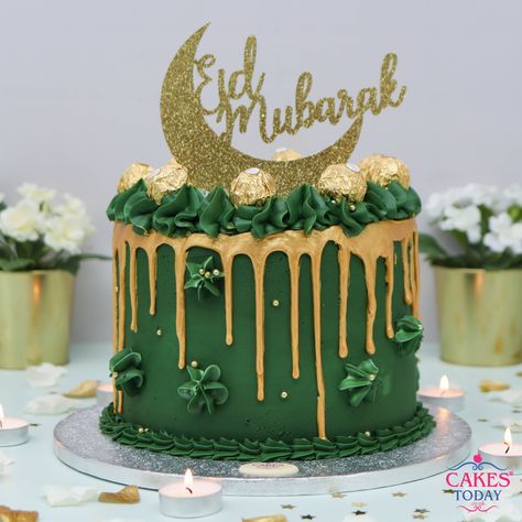 Eid Mubarak Cake Design, Eid Mubarak Cake Ideas, Eid Cake Ideas, Eid Cake Design, Eid Cake Decoration, Drip Chocolate Cake, Eid Cakes, Eid Mubarak 2022, Green Buttercream