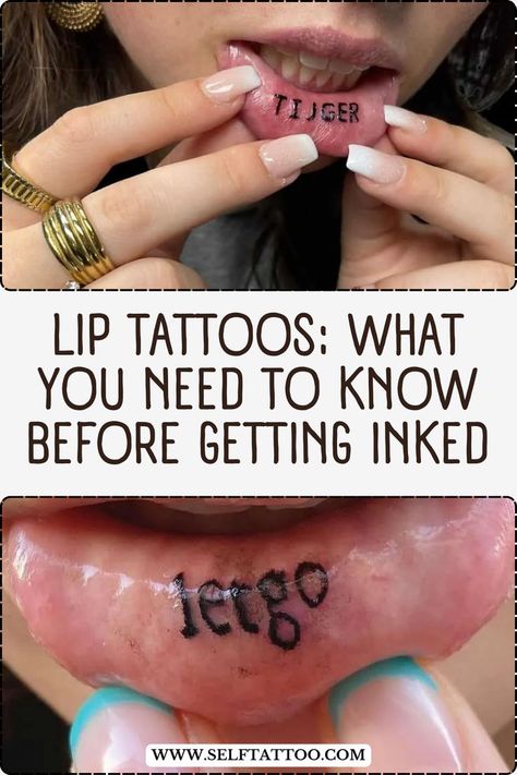 Inner lip tattoos are inkings that appear on the inside of the bottom lip. They can only been seen when the tattooee folds down their bottom lip. this is what you need to know about a lip tattoo inner lip tattoo designs, inside lip design, lip tattoos for women Yeehaw Lip Tattoo, Inside Lip Tattoos Ideas, Mouth Tattoo Inner Lip, Small Lips Tattoo, Lip Tattoos For Women, Under Lip Tattoo, Funny Lip Tattoo, Bottom Lip Tattoo, Matching Lip Tattoos