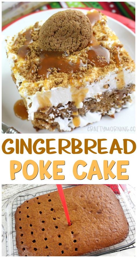 Christmas Poke Cake, Gingersnap Cookies, Dessert Halloween, Poke Cake Recipes, Poke Cakes, Ginger Snap Cookies, Gingerbread Recipe, Cake Easy, Gingerbread Cake