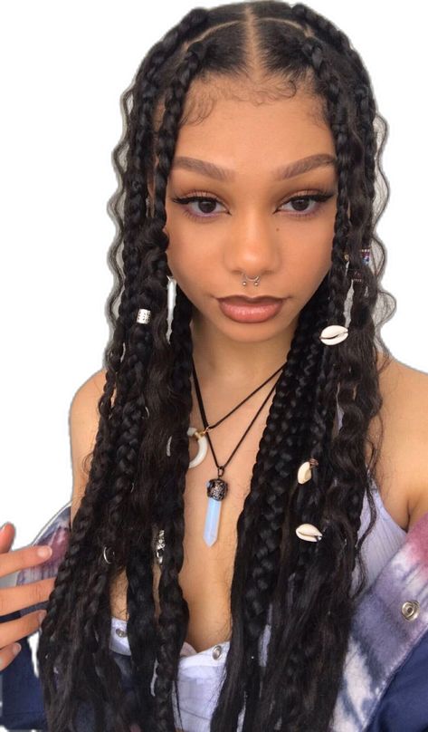 Long boho box braids crochet hair for women, bohemian style box braids with curly ends White Girl Braids, Box Braids With Curly Ends, Braids With Curly Ends, Boho Box Braids, Goddess Box Braids, Quick Braids, Crochet Braids Hair, Cute Box Braids, Synthetic Braiding Hair