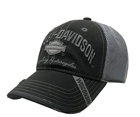 Polyester Blend Harley-Davidson H-D Bar & Shield baseball cap Mesh backing Made of 53% cotton and 47% polyester Distressed brim with stylish fake cuts Adjustable back closure Mens Baseball Cap, Cap Store, Gray Cap, Men's Baseball Cap, Cool Bike Accessories, New Harley Davidson, Mesh Hat, Baseball Caps Mens, Harley Davidson Men