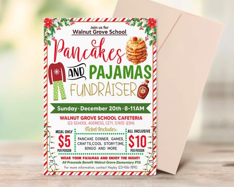 Christmas Fundraisers For School, Pancake Breakfast Fundraiser Ideas, Food Drive Ideas, Pancake Breakfast Fundraiser, Parent Council, Christmas Fundraiser, Movie Night Flyer, Fluffiest Pancakes, Pta Ideas