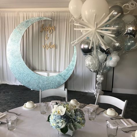 Pipe And Drape, Crescent Moon, Hanukkah Wreath, Our Love, Crescent, Just Love, Birthday Parties, Birthday Party, Ceiling Lights