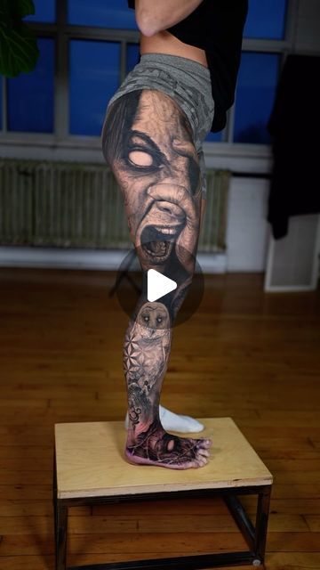 Front Leg Tattoo Men, Horror Leg Sleeve, Dark Horror, Leg Tattoo Men, Leg Sleeve Tattoo, Bear Tattoo, 3d Tattoos, Horror Tattoo, 3d Tattoo