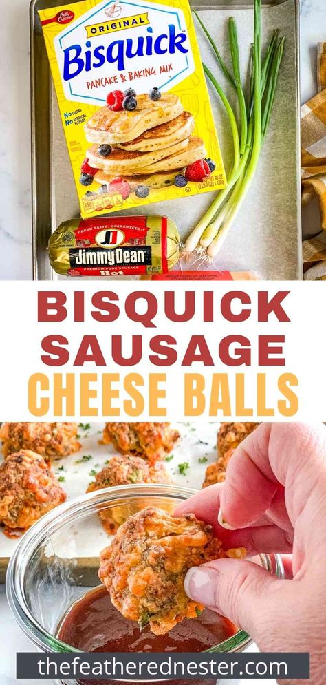 Savory sausage balls loaded with cheese are a classic appetizer and snack that everyone loves. Spicy, moist sausage is combined with cheddar cheese and Bisquick baking mix for vibrant, comforting flavor in every bite. Plus, this quick and easy 3 ingredient Bisquick sausage cheese ball recipe only takes 30 minutes to make! Scoop up a batch (or two!) for your next gathering, and freeze extra Bisquick sausage balls to have handy for any occasion. Bisquick Sausage Cheese Balls, Hot Sausage Balls Bisquick, Sausage And Cheese Bites, Easy Pancake Sausage Balls, Sausage Ball Recipe Bisquick, Classic Sausage Balls, Recipe For Sausage Balls Bisquick, Sausage Balls Made With Bisquick, Bus Quick Sausage Cheese Balls