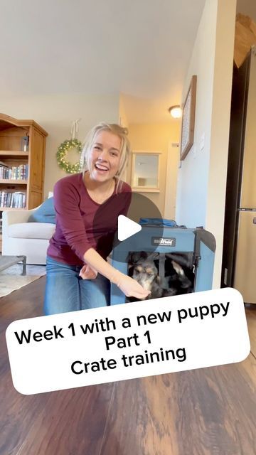 To Train Up A Dog - Alli Rust on Instagram: "What to focus on week 1 with your new puppy! Part 1: crate training If all you do is get your puppy calm and confident in their crate this week I count that a huge success. Biggest mistake I see people make is not using the crate enough in the day, I’ll talk schedule in part 2 but it really should be 2/3s of their day spent in crate(remember an 8 week old puppy needs 18-20 hours a#of sleep day!)." How To Crate Train A Puppy At Night, Puppy Schedule 8 Week Old, Puppy Crate Training Schedule, Crate Training Puppy Schedule, 8 Week Old Puppy, Puppy Schedule, Puppy Needs, New Puppy Checklist, Puppy Checklist