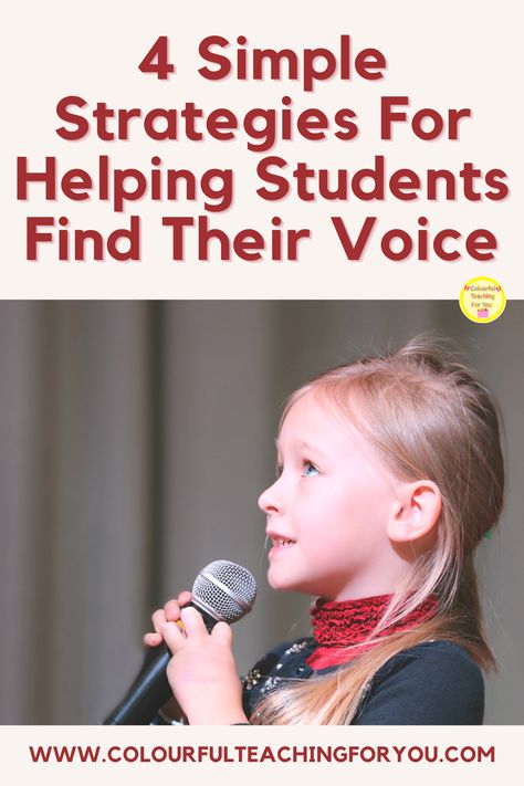 4 Simple Strategies For Helping Students Find Their Voice by Charlotte Lim of Colourful Teaching For You. Give students agency over their learning by teaching them how to find and use their voice with differentiated activities of their choice. https://www.colourfulteachingforyou.com/2023/04/4-simple-strategies-for-helping-students-find-their-voice Student Voice, Report Cards, Language Arts Elementary, Teachers Pay Teachers Seller, Math Center Activities, Center Activities, Presentation Skills, Teaching Practices, Busy Teacher