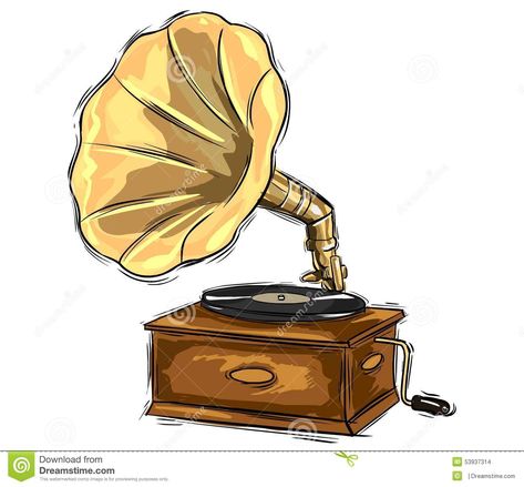 Gramophone Drawing, Gramophone Illustration, Sketch Building, Old Record Player, Science Exhibition, Simple Sketches, Perspective Sketch, Learn Computer, Learn Computer Coding