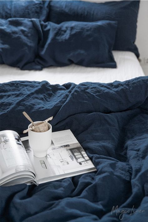 Navy Blue Linen Duvet Cover Navy Bedding, Blue Linen Bedding, Best Duvet Covers, Linen Duvet Cover, Linen Sheet Sets, Navy Blue Linen, Oxford Style, Navy Linen, Bed Linen Sets